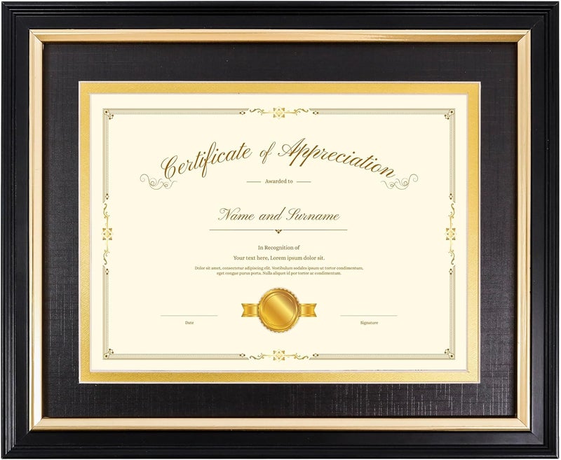 Hodeframe 8x10 Diploma Frame for 6x8 Certificate/Document/Picture with Black and Gold Mat, Solid Wood Degree Frame, Real Glass，Wall Display and Tabletop - Image 1